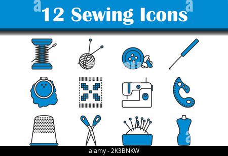 Sewing Icon Set. Editable Bold Outline With Color Fill Design. Vector Illustration. Stock Vector