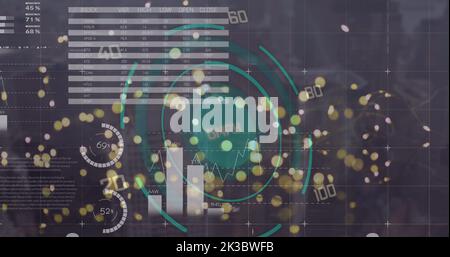 Image of data processing over spots Stock Photo