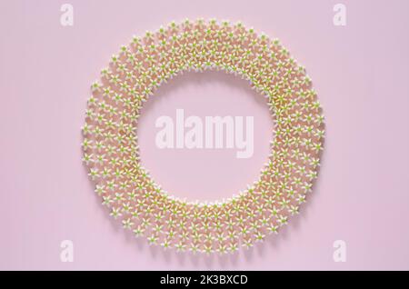 Decorative white Crown flower or Giant indian milkweed rangoli for Diwali festival on pink background. Stock Photo