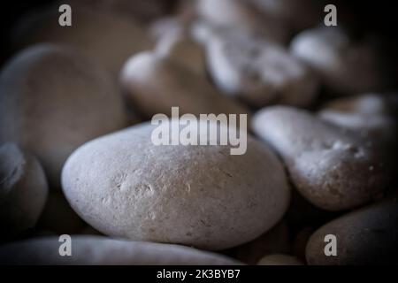 White pebble stones on the beach of Myrtos Stock Photo