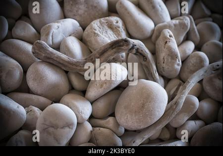 White pebble stones on the beach of Myrtos Stock Photo