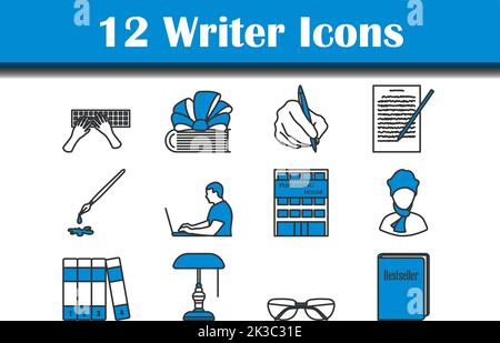 Writer Icon Set. Editable Bold Outline With Color Fill Design. Vector Illustration. Stock Vector