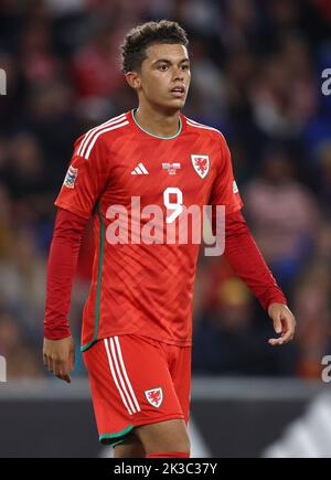 Cardiff, UK. 25th Sep, 2022. Brennan Johnson of Wales during the UEFA Nations League match at the Cardiff City Stadium, Cardiff. Picture credit should read: Darren Staples/Sportimage Credit: Sportimage/Alamy Live News Stock Photo