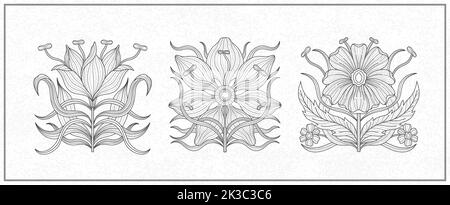 Art nouveau style flower plant basic element. 1920-1930 years vintage design. Symbol motif design. Stock Vector