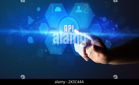 Hand touching digital button concept Stock Photo