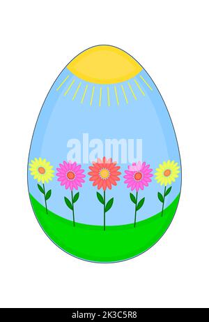 Vector single animal egg. Chicken egg with a flower pattern. Stock Vector