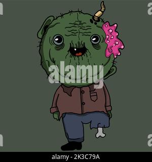 Scary funny zombie guy halloween illustration in background Stock Vector