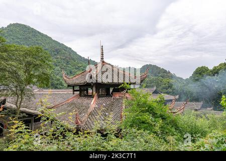 The architectural landscape of Fuhu Temple in Emei Mountain, China ...