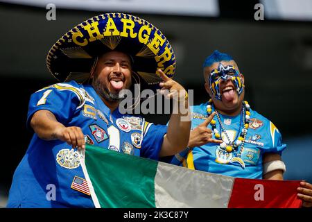 Los Angeles, United States. 25th Sep, 2022. Los Angeles Chargers fans seen during the NFL football game between Los Angeles Chargers and Jacksonville Jaguars at SoFi Stadium. Final score; Chargers 10:38 Jaguars. (Photo by Ringo Chiu/SOPA Images/Sipa USA) Credit: Sipa USA/Alamy Live News Stock Photo