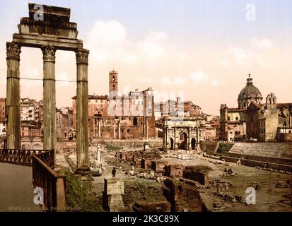 View of Rome in a Photochrome print,  ca 1900 Roman Forum Stock Photo