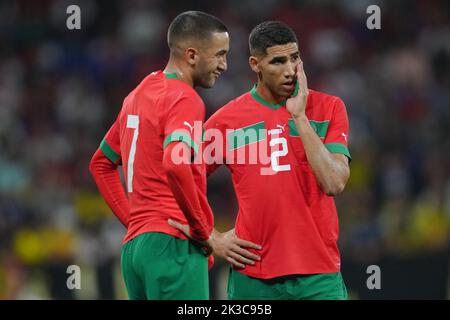 Hakim Ziyech and Achraf Hakimi of Morocco during the international ...