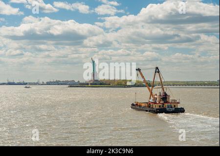 Statue of Liberty on Liberty Island was dedicated on 1886. It was designed by French sculptor Frédéric Auguste Bartholdi. Stock Photo