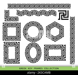 Ancient Greek black frames patterns collection, set of antique borders from Greece Stock Vector