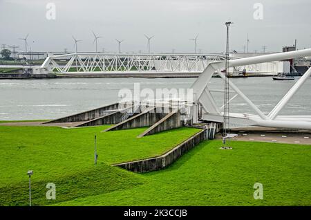 Rotterdam, The Netherlands, September 23, 2022: the joint and part of one of the support arms of the Maeslant sea barrier, with in the background the Stock Photo