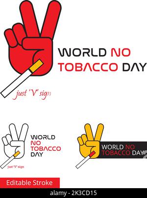 A hand showing V sign, so the cigarette fall down from fingers. A creative Idea for illustrate world no tobacco day May 31. Stock Vector
