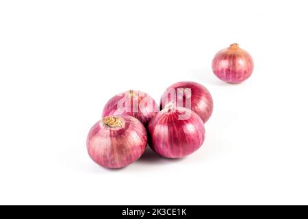 Red onion has peel isolated on white background Stock Photo