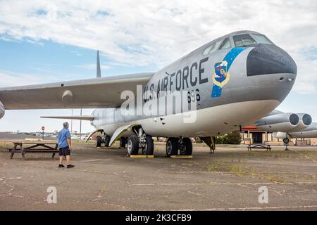 An American Boeing B-52D Stratofortress transport plane on display at The Travis Airforce Base in California, USA Stock Photo