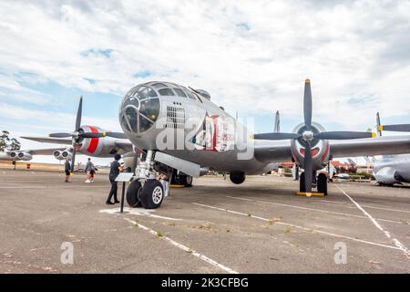 A Boeing B-29 Superfortress bomber retired and on display at the air museum at Travis Air Base in California, USA Stock Photo