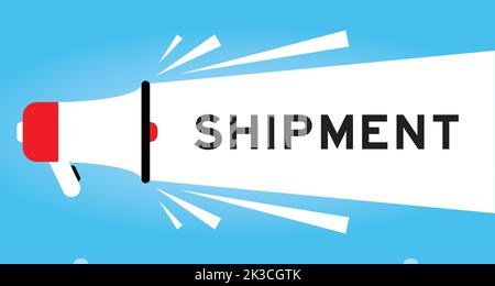 Color megaphone icon with word shipment in white banner on blue background Stock Vector