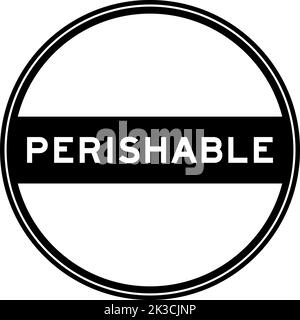 Black color round seal sticker in word perishable on white background Stock Vector