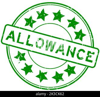 Grunge green allowance word with star icon round rubber seal stamp on white background Stock Vector