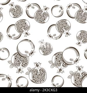 Black and white seamless pattern with pomegranates in vintage style Stock Vector