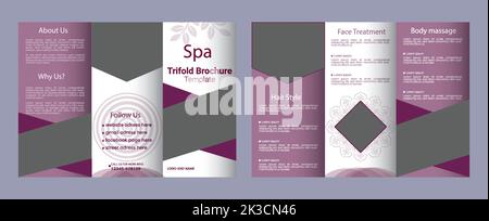 Premium Trifold Brochure Template Design For Spa, Beauty Parlour, and Salon. Stock Vector