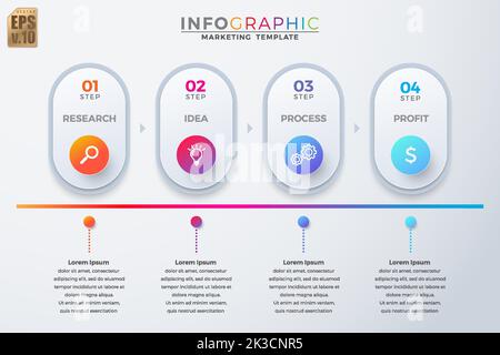 Infographic Business colorful template vector design Round icons 4 options or steps in minimal style. You can used for Marketing process, workflow Stock Vector