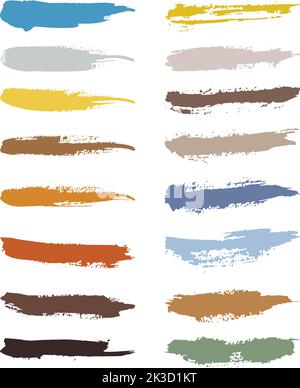 Paint brush strokes elements, freehand artistic water color abstract shape dirty grunge style stroke smear inked lines set design for drawing and back Stock Vector