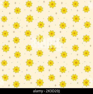 Adey abeba Ethiopian flower seamless pattern. Yellow daisy repeating background, vector illustration. Stock Vector