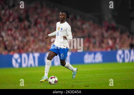 Parken, Copenhagen, Denmark. 25th Sep, 2022. Eduardo Camavinga (France) controls the ball during Denmark and France at Parken, Copenhagen, Denmark. Ulrik Pedersen/CSM/Alamy Live News Stock Photo