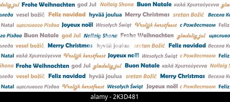 merry christmas greeting card banner in different languages Stock Vector
