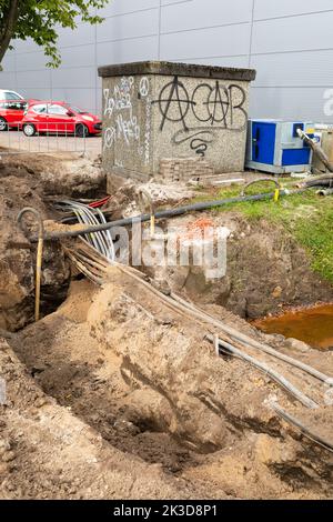 Groundwork with cables for electricity in the Netherlands Stock Photo