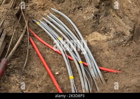 Groundwork with cables for electricity in the Netherlands Stock Photo