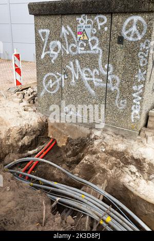 Groundwork with cables for electricity in the Netherlands Stock Photo