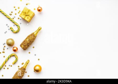 Christmas and New Year decoration baubles and gift boxes. Marry Christmas greeting card background Stock Photo