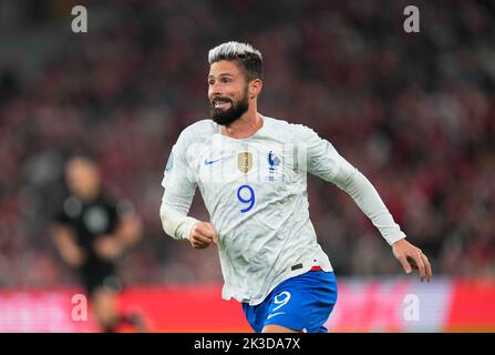 Parken, Copenhagen, Denmark. 25th Sep, 2022. Olivier Giroud (France) looks on during Denmark and France at Parken, Copenhagen, Denmark. Ulrik Pedersen/CSM/Alamy Live News Stock Photo