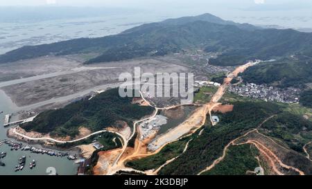 NINGDE, CHINA - SEPTEMBER 23, 2022 - An aerial photo shows an offshore farming mariculture in Ningde City, Fujian Province, China, Sept 23, 2022. Stock Photo