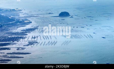 NINGDE, CHINA - SEPTEMBER 23, 2022 - An aerial photo shows an offshore farming mariculture in Ningde City, Fujian Province, China, Sept 23, 2022. Stock Photo