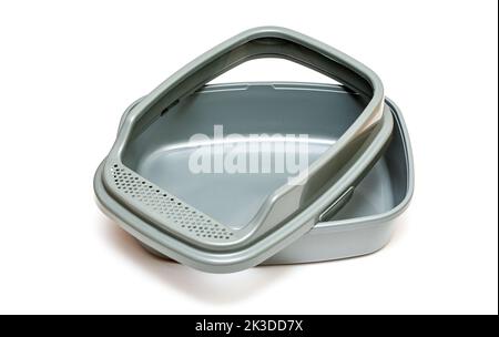 Disassembled gray toilet tray for cats on a white background Stock Photo