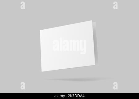 A4 A5 A6 Landscape Folded Invitation Card With Envelope 3D Rendering White Blank Mockup Stock Photo