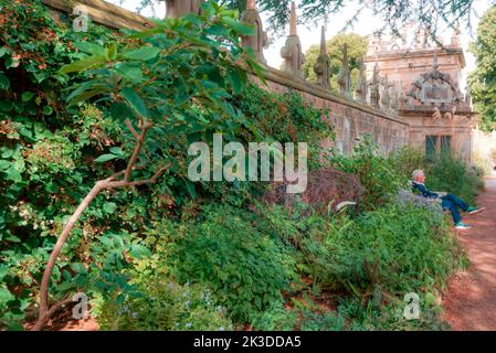 Sitting in the garden, Hardwick Hall, National Trust, Derbyshire, UK Stock Photo