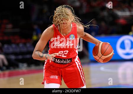26th September 2022;  Sydney, Homebush, New South Wales, Australia, Women's World Cup Basketball, China versus Puerto Rico; Arella Guirantes of Puerto Rico is blinded by her own hair Stock Photo