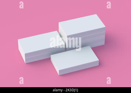 White blank business cards on pink background. 3d render Stock Photo