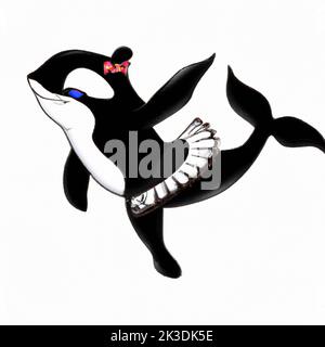 orca killer whale dancing in tutu illustration Stock Photo