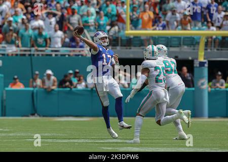 Buffalo Bills cornerback Ja'Marcus Ingram (46) covers a kick during an NFL  football game against the Miami Dolphins, Sunday, Sept. 25, 2022 in Miami  Gardens, Fla. The Dolphins defeat the Bills 21-19. (