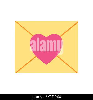 Love letter in hand drawn cartoon style. Vector illustration of Valentines day symbol, love envelope icon with pink heart. Stock Vector