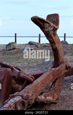 Old Kedge Anchor, used with fishing boats in Alaska waters. Stock Photo