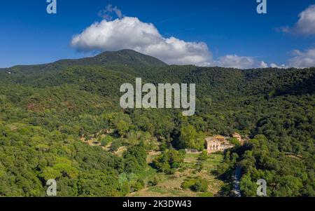 Aerial view of the Olzinelles valley in the Montnegre-Corredor natural park (Vallès Oriental, Barcelona, Catalonia, Spain) Stock Photo