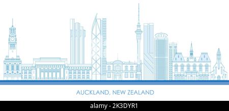 Outline Skyline panorama of city of Auckland, New Zealand - vector illustration Stock Vector